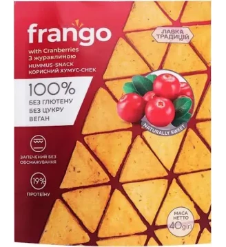 Корисний хумус-снек без глютену з журавлиною, Frango, Україна, 40 г
