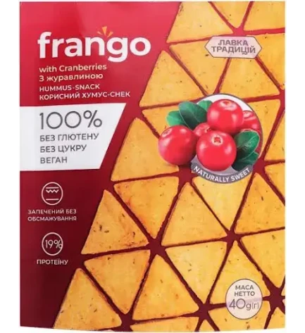 Корисний хумус-снек без глютену з журавлиною, Frango, Україна, 40 г