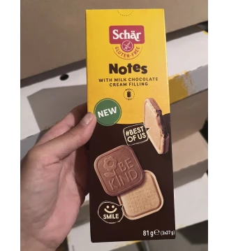Печиво з шоколадним кремом без глютену Notes, Schar, Італія, 81 г