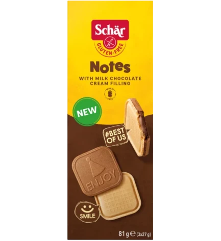 Печиво з шоколадним кремом без глютену Notes, Schar, Італія, 81 г